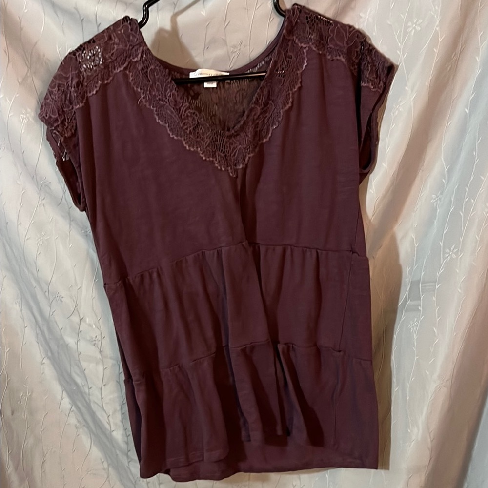 NWOT- Warehouse one size medium plum purple blouse with lace